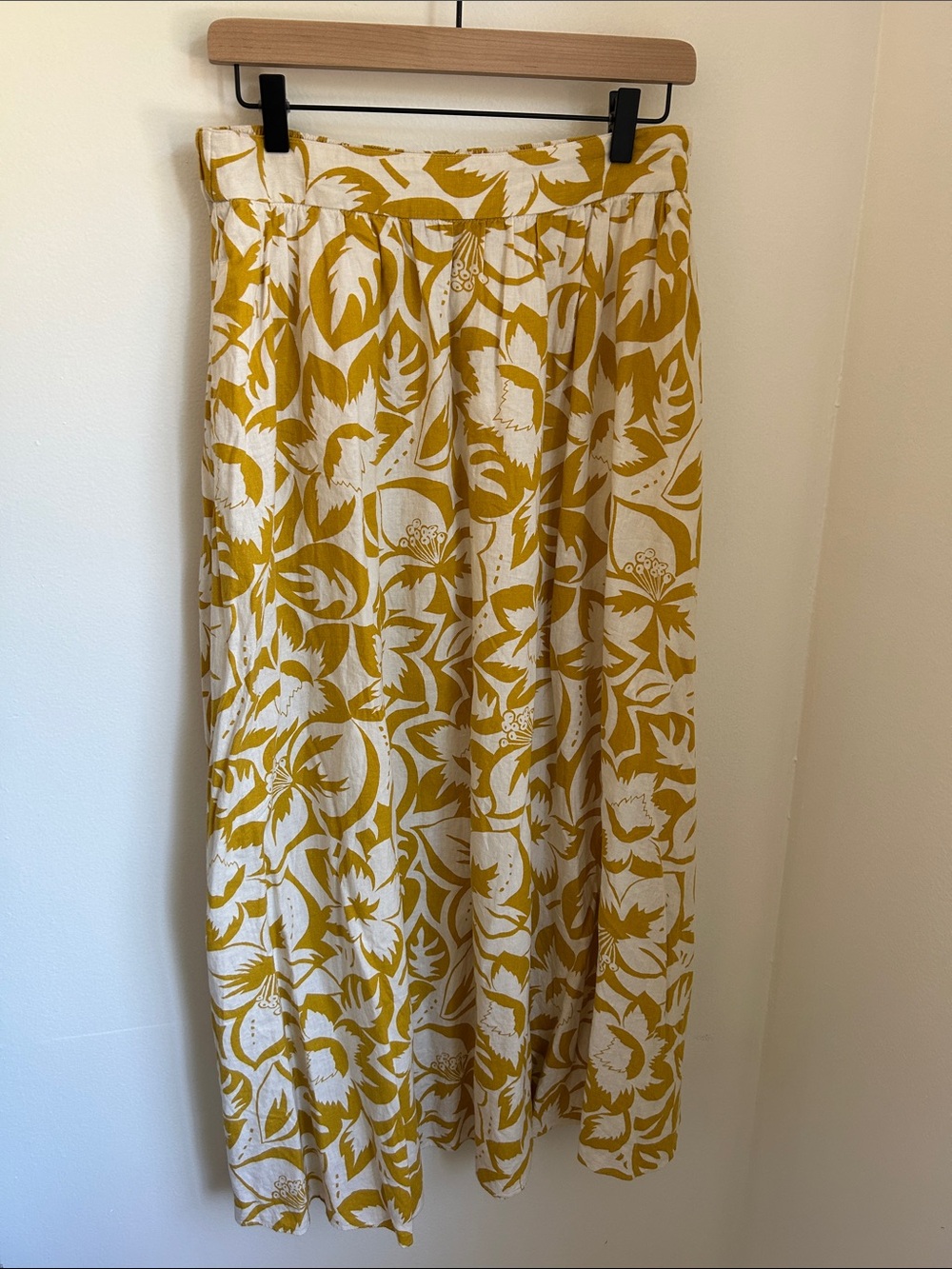 Madewell Mustard Gold Floral Linen Long Skirt, Size M